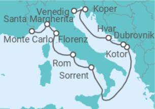 Reiseroute der Kreuzfahrt  Italien, Montenegro, Kroatien - Azamara