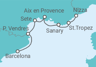 Reiseroute der Kreuzfahrt  Entlang der Côte d