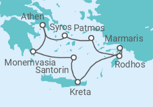 Reiseroute der Kreuzfahrt  Griechenland, Türkei - Azamara