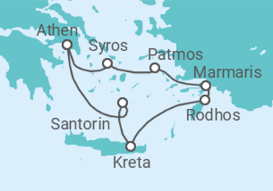 Reiseroute der Kreuzfahrt  Griechenland, Türkei - Azamara