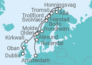 Reiseroute der Kreuzfahrt  Von Amsterdam nach Dublin (Irland) - Azamara