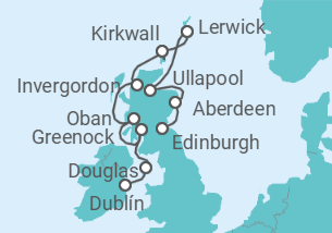 Reiseroute der Kreuzfahrt  Vereinigtes Königreich - Azamara