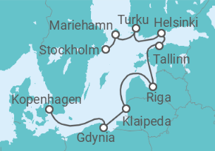 Reiseroute der Kreuzfahrt  Polen, Litauen, Lettland, Estland, Finnland - Azamara