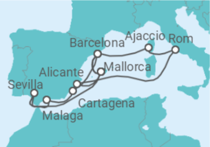 Reiseroute der Kreuzfahrt  Große Osterreise durchs Mittelmeer - AIDA