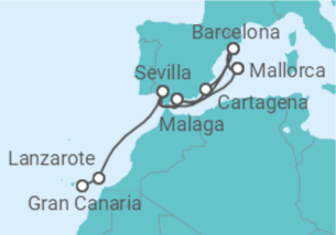 Reiseroute der Kreuzfahrt  Von Gran Canaria nach Mallorca 2 - AIDA