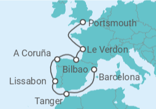 Reiseroute der Kreuzfahrt  Portugal, Spanien - Virgin Voyages