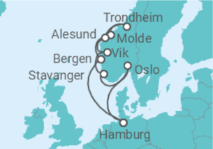 Reiseroute der Kreuzfahrt  Fjordland Norwegen - MSC Cruises