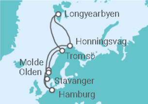 Reiseroute der Kreuzfahrt  Norwegen mit Nordkap und Spitzbergen - MSC Cruises