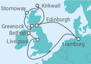 Reiseroute der Kreuzfahrt  Vereinigtes Königreich Alles Inklusive - MSC Cruises