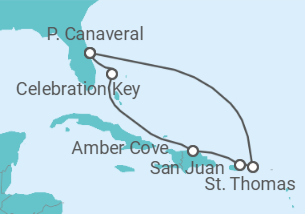 Reiseroute der Kreuzfahrt  EASTERN CARIBBEAN - Carnival Cruise Line