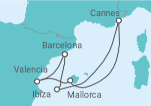 Reiseroute der Kreuzfahrt  Spanien, Frankreich - Virgin Voyages