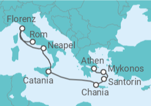 Reiseroute der Kreuzfahrt  Italien, Griechenland - Virgin Voyages