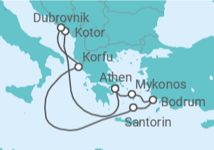Reiseroute der Kreuzfahrt  Montenegro, Kroatien, Griechenland, Türkei - Virgin Voyages