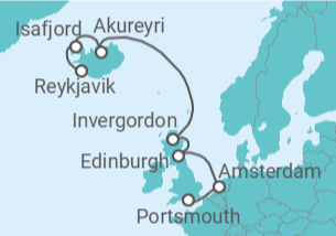 Reiseroute der Kreuzfahrt  Niederlande, Vereinigtes Königreich, Island - Virgin Voyages