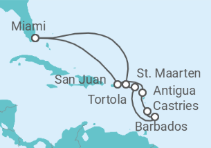 Reiseroute der Kreuzfahrt  Rundreise zu den Antillen  - Cunard
