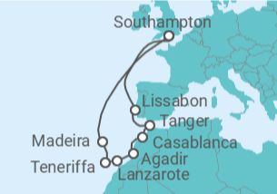 Reiseroute der Kreuzfahrt  Kanaren - Cunard