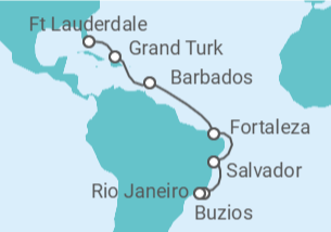 Reiseroute der Kreuzfahrt  Bahamas, Barbados, Brasilien - Cunard