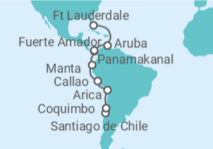 Reiseroute der Kreuzfahrt  Von Santiago de Chile nach Fort Lauderdale (USA) - Cunard