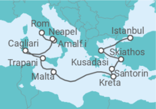 Reiseroute der Kreuzfahrt  Von Civitavecchia (Rom) nach Istanbul (Türkei) - Oceania Cruises