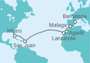 Reiseroute der Kreuzfahrt  Spanien, Marokko, Puerto Rico - Oceania Cruises