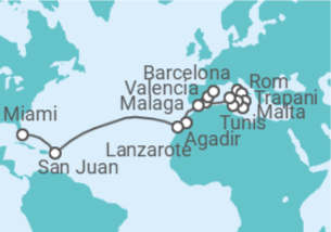 Reiseroute der Kreuzfahrt  Von Civitavecchia (Rom) nach Miami - Oceania Cruises