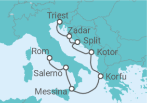 Reiseroute der Kreuzfahrt  Italien, Griechenland, Montenegro, Kroatien - Oceania Cruises