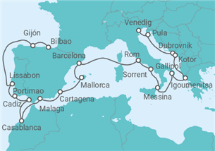 Reiseroute der Kreuzfahrt  Von Venedig  nach Bilbao (Spanien) - Oceania Cruises