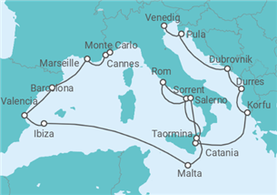 Reiseroute der Kreuzfahrt  Von Venedig  nach Monte Carlo, Monaco - Oceania Cruises