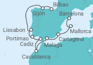 Reiseroute der Kreuzfahrt  Spanien, Marokko, Portugal - Oceania Cruises