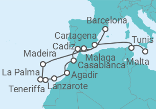 Reiseroute der Kreuzfahrt  Kanaren - Oceania Cruises
