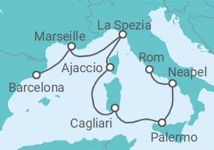 Reiseroute der Kreuzfahrt  Frankreich, Italien - Oceania Cruises