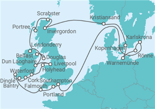 Reiseroute der Kreuzfahrt  Vereinigtes Königreich, Dänemark, Deutschland - Oceania Cruises