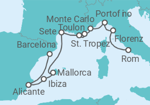 Reiseroute der Kreuzfahrt  Von Barcelona nach Civitavecchia (Rom) - Oceania Cruises
