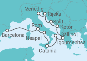 Reiseroute der Kreuzfahrt  Kroatien, Montenegro, Griechenland, Italien - Oceania Cruises