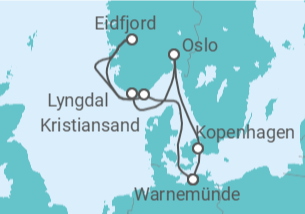 Reiseroute der Kreuzfahrt  Deutschland, Norwegen Alles Inklusive - MSC Cruises