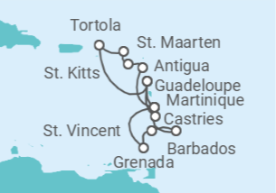 Reiseroute der Kreuzfahrt  15 Tage Ostkaribik mit Flug  - MSC Cruises