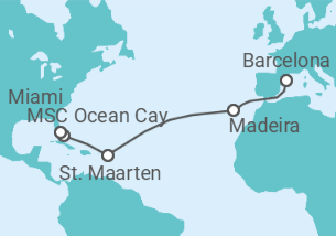Reiseroute der Kreuzfahrt  Portugal, Sint Maarten, USA Alles Inklusive - MSC Cruises