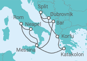 Reiseroute der Kreuzfahrt  Italien, Kroatien, Griechenland - Celebrity Cruises