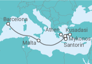 Reiseroute der Kreuzfahrt  Malta, Türkei, Griechenland - Celebrity Cruises