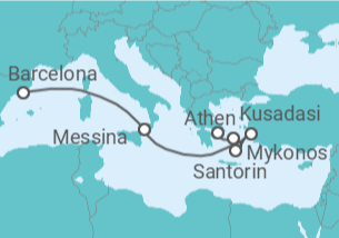 Reiseroute der Kreuzfahrt  Griechenland, Türkei, Italien - Celebrity Cruises