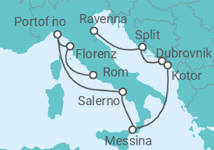 Reiseroute der Kreuzfahrt  Kroatien, Montenegro, Italien - Celebrity Cruises