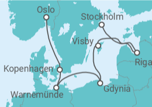Reiseroute der Kreuzfahrt  Dänemark, Deutschland, Polen, Schweden, Lettland - MSC Cruises