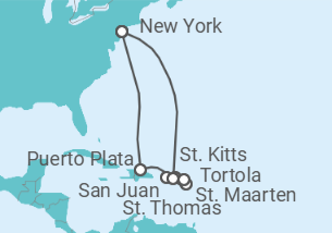 Reiseroute der Kreuzfahrt  Puerto Rico, Britische Jungferninseln, Sint Maarten, Amerikanische Jungferninseln - NCL Norwegian Cruise Line
