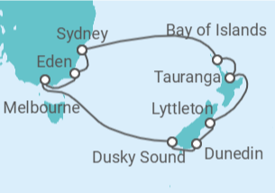 Reiseroute der Kreuzfahrt  Australien, Neuseeland - NCL Norwegian Cruise Line