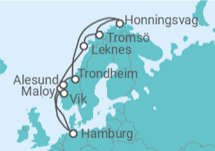 Reiseroute der Kreuzfahrt  Sommerferien am Nordkap - Costa Kreuzfahrten