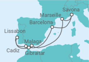 Reiseroute der Kreuzfahrt  Spanien, Gibraltar, Portugal, Frankreich Alles Inklusive - Costa Kreuzfahrten