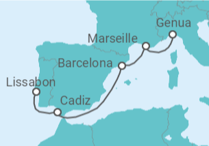 Reiseroute der Kreuzfahrt  Frankreich, Spanien - Costa Kreuzfahrten