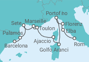 Reiseroute der Kreuzfahrt  Spanien, Frankreich, Italien - Oceania Cruises