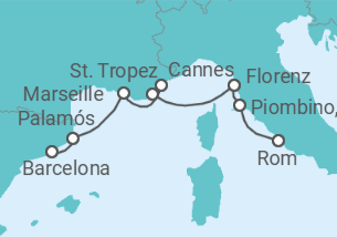 Reiseroute der Kreuzfahrt  Spanien, Frankreich, Italien - Oceania Cruises