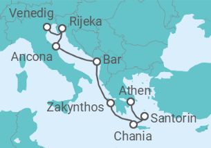 Reiseroute der Kreuzfahrt  Griechenland, Italien - Oceania Cruises